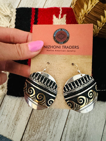 Navajo Hand Stamped Sterling Silver & Copper Earrings - Everest Ranch