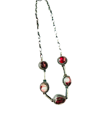 Navajo Rose Dahlia & Sterling Silver Necklace