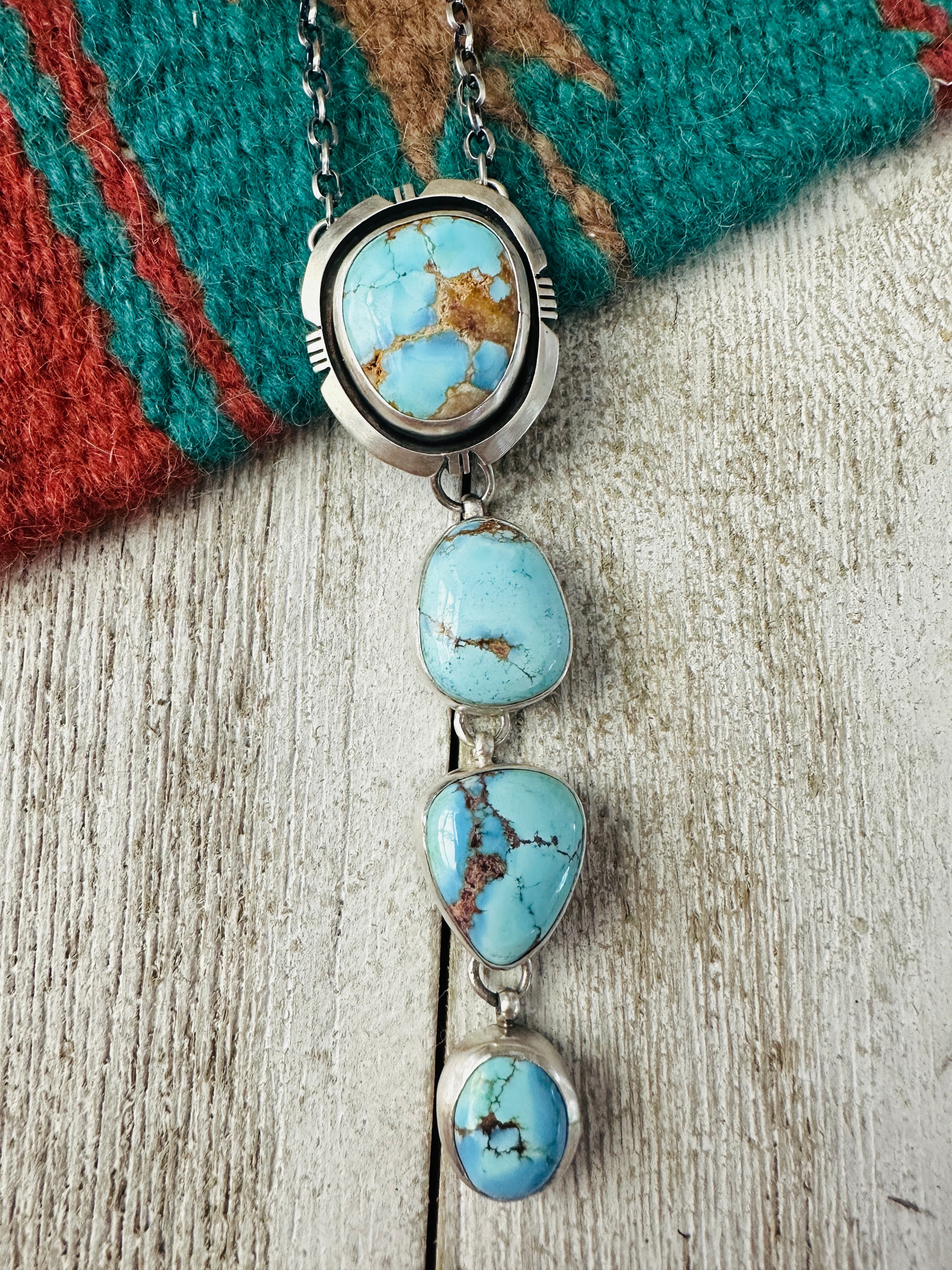 Navajo Sterling Silver & Golden Hills Turquoise Lariat Necklace