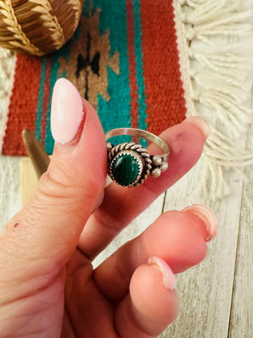 Navajo Malachite & Sterling Silver Ring Size 8.5