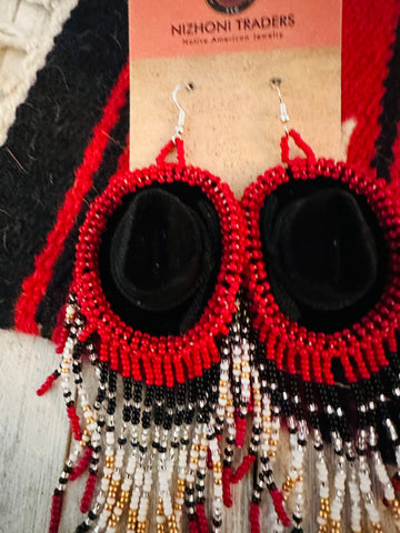 Navajo Beaded Cowboy Hat Dangle Earrings - Everest Ranch