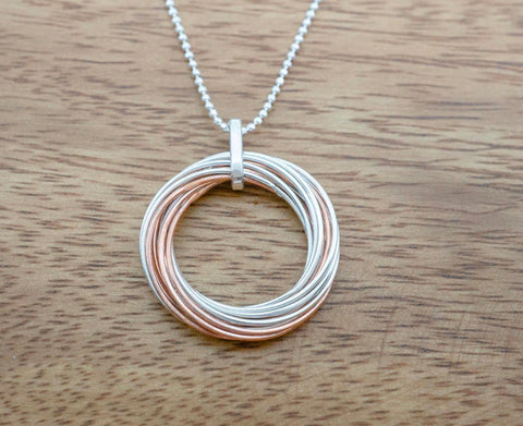 SILVER & COPPER MULTI-RINGS PENDANT Necklace