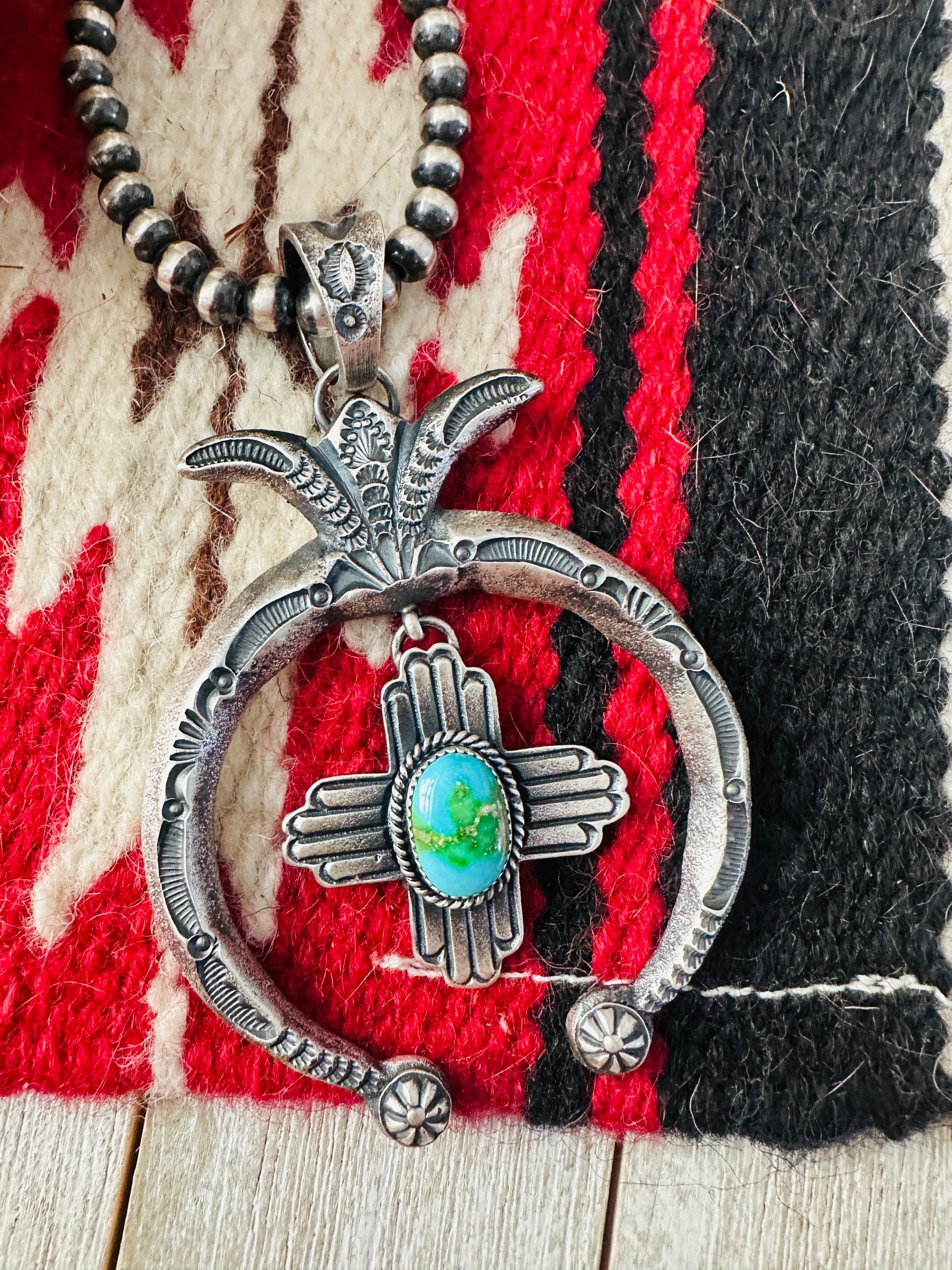 Navajo Sterling Silver & Sonoran Gold Turquoise Naja Pendant by Kevin Billah