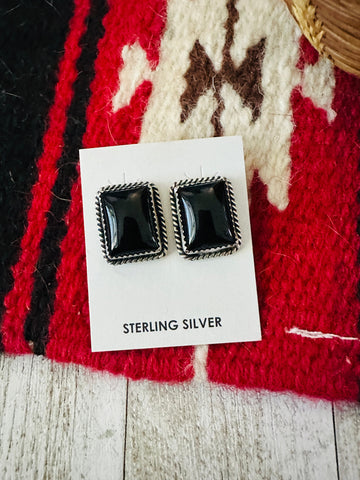 Navajo Onyx & Sterling Silver Post Earrings