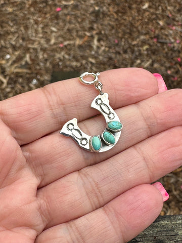 Sterling Silver and 3 Stone Turquoise Horse Shoe Charm