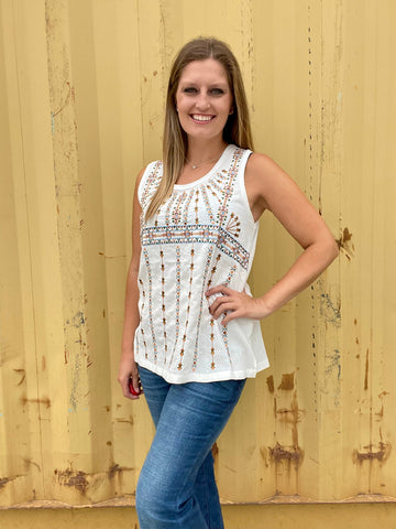 Ivory Embroidered Sleeveless Top