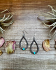 Smaller Sterling saucer Silver Pearls earrings teardrop - With Turquoise