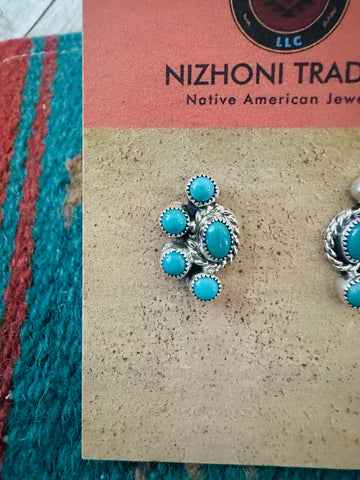 Navajo Turquoise & Sterling Silver Cluster Post Earrings