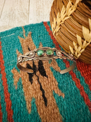 Vintage Old Pawn Navajo Sterling Silver & Turquoise Cuff Bracelet