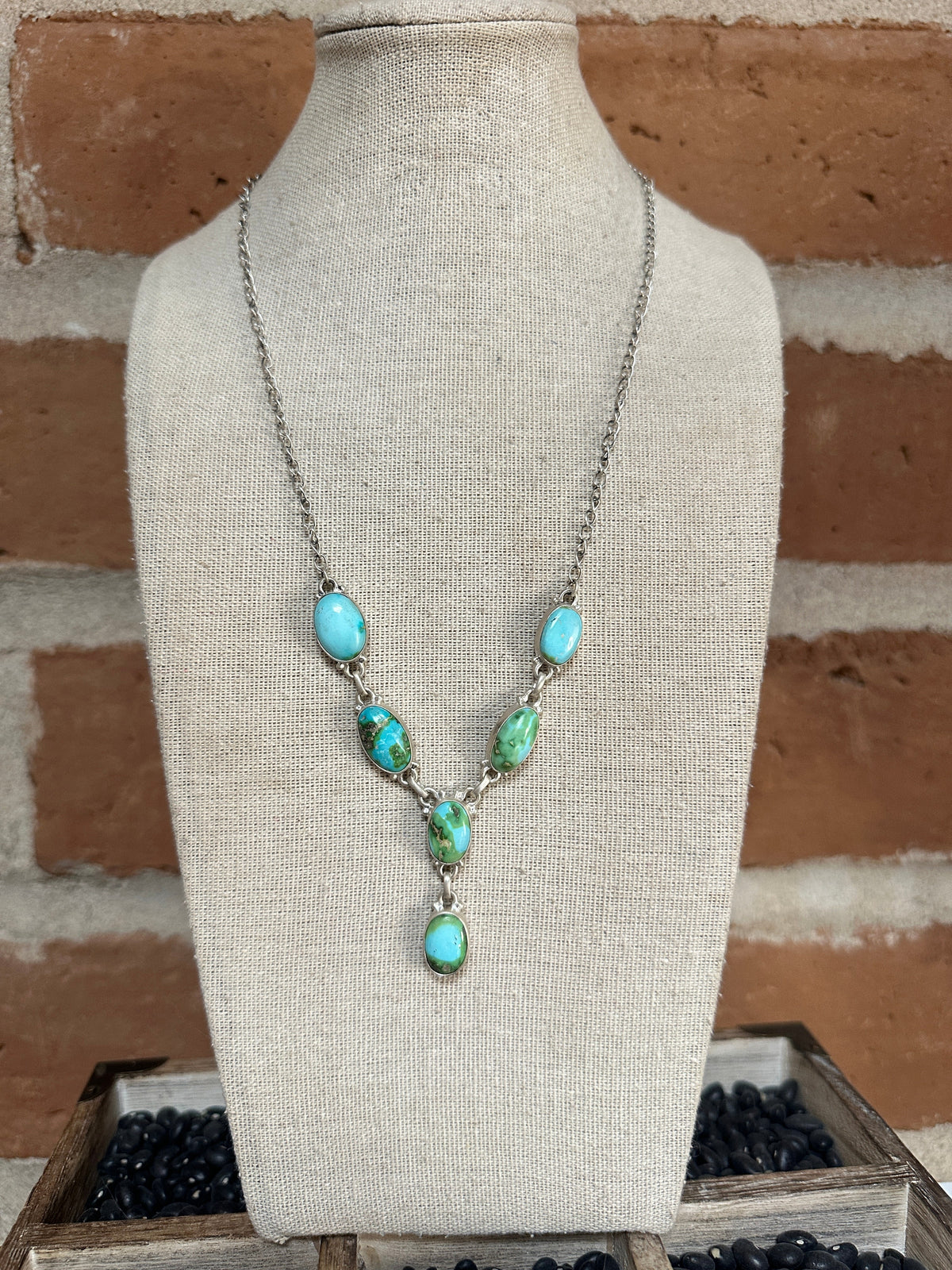 Handmade Sterling Silver & Sonoran Mountain Turquoise Lariat Necklace