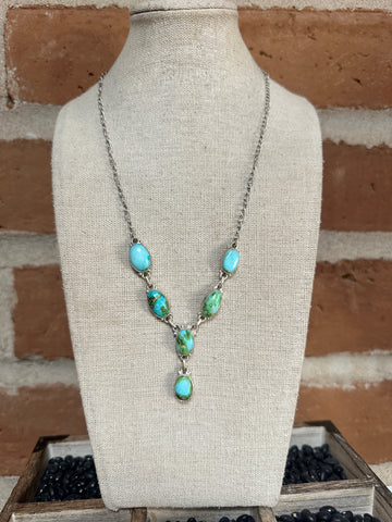 Handmade Sterling Silver & Sonoran Mountain Turquoise Lariat Necklace