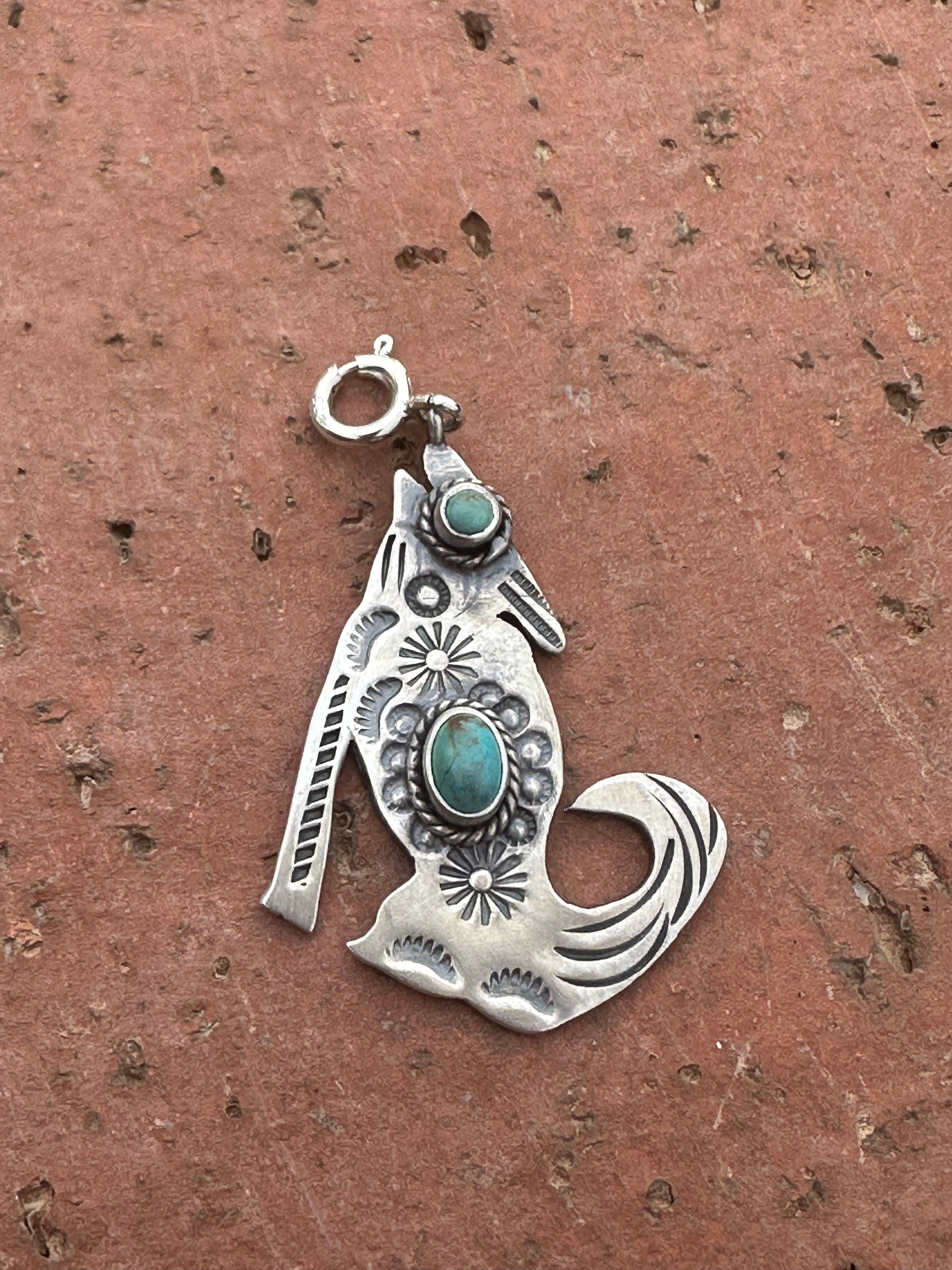 Sterling Silver and Two Stone Turquoise Coyote Charm