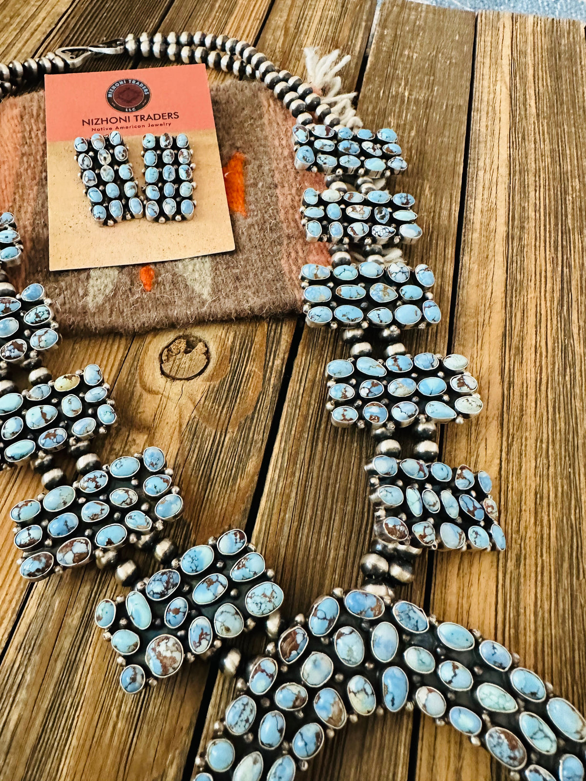 Navajo Golden Hills Turquoise & Silver Squash Blossom Necklace Set