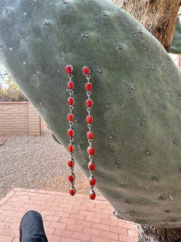 Cassidy Collection Handmade  Natural Coral and Sterling Silver Dangles 9 stone