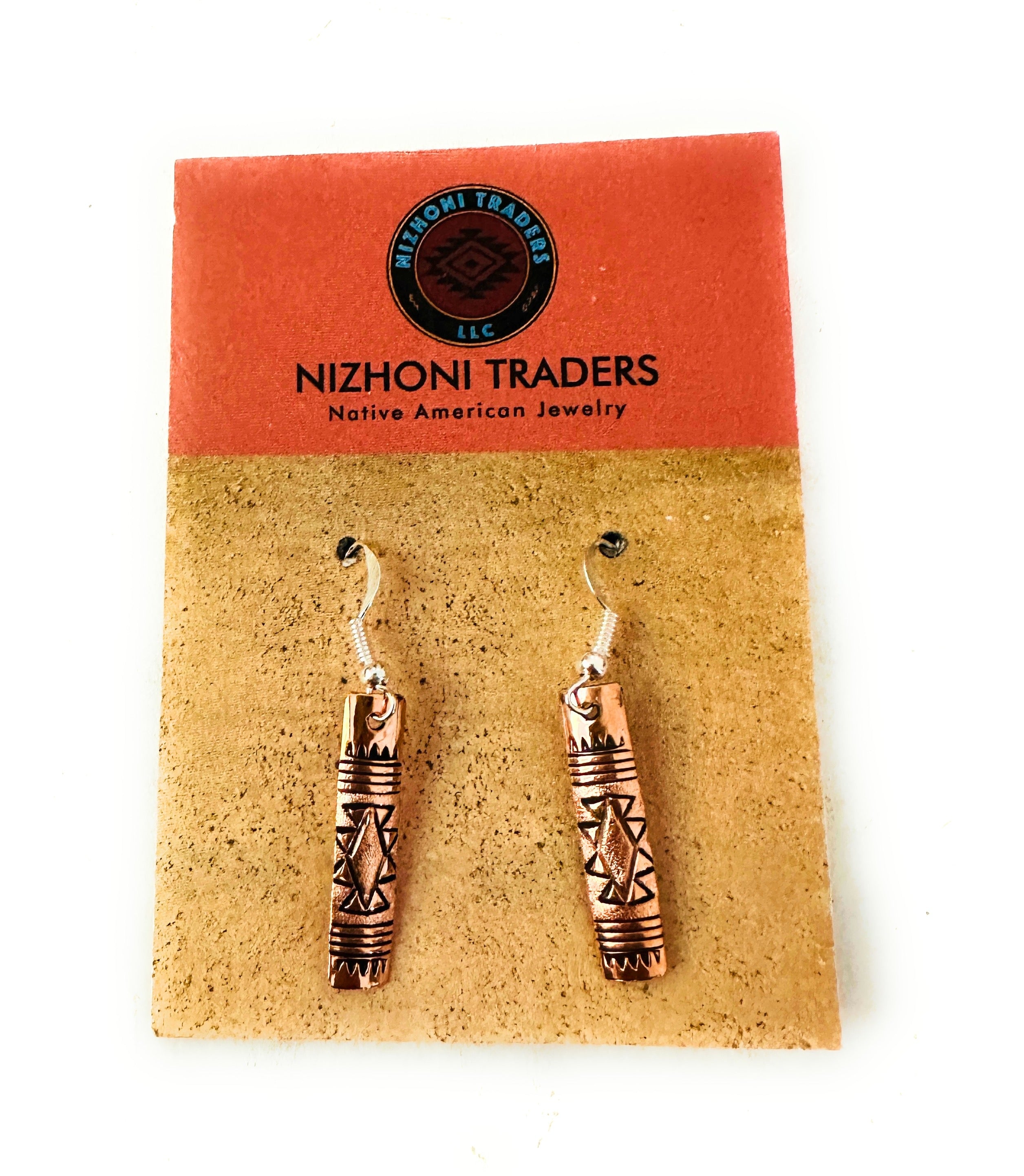 Navajo Hand Stamped Copper Dangle Earrings