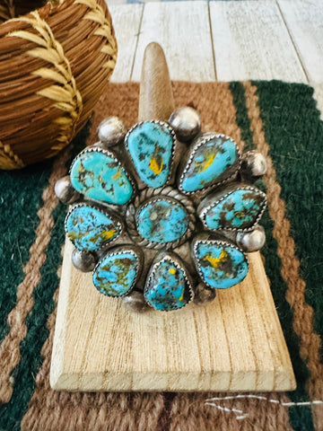 Old Pawn Navajo Sterling Silver & Turquoise Cluster Ring Size 7.25