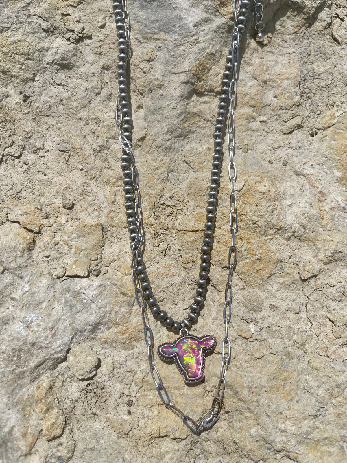 Pink Cow Necklace