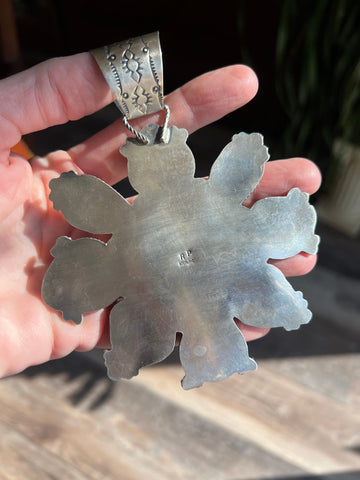 Apache Sterling Silver, Morgan Dollar and Natural Royston and Pilot Mountain Turquoise Pendant by Rosella Paxson