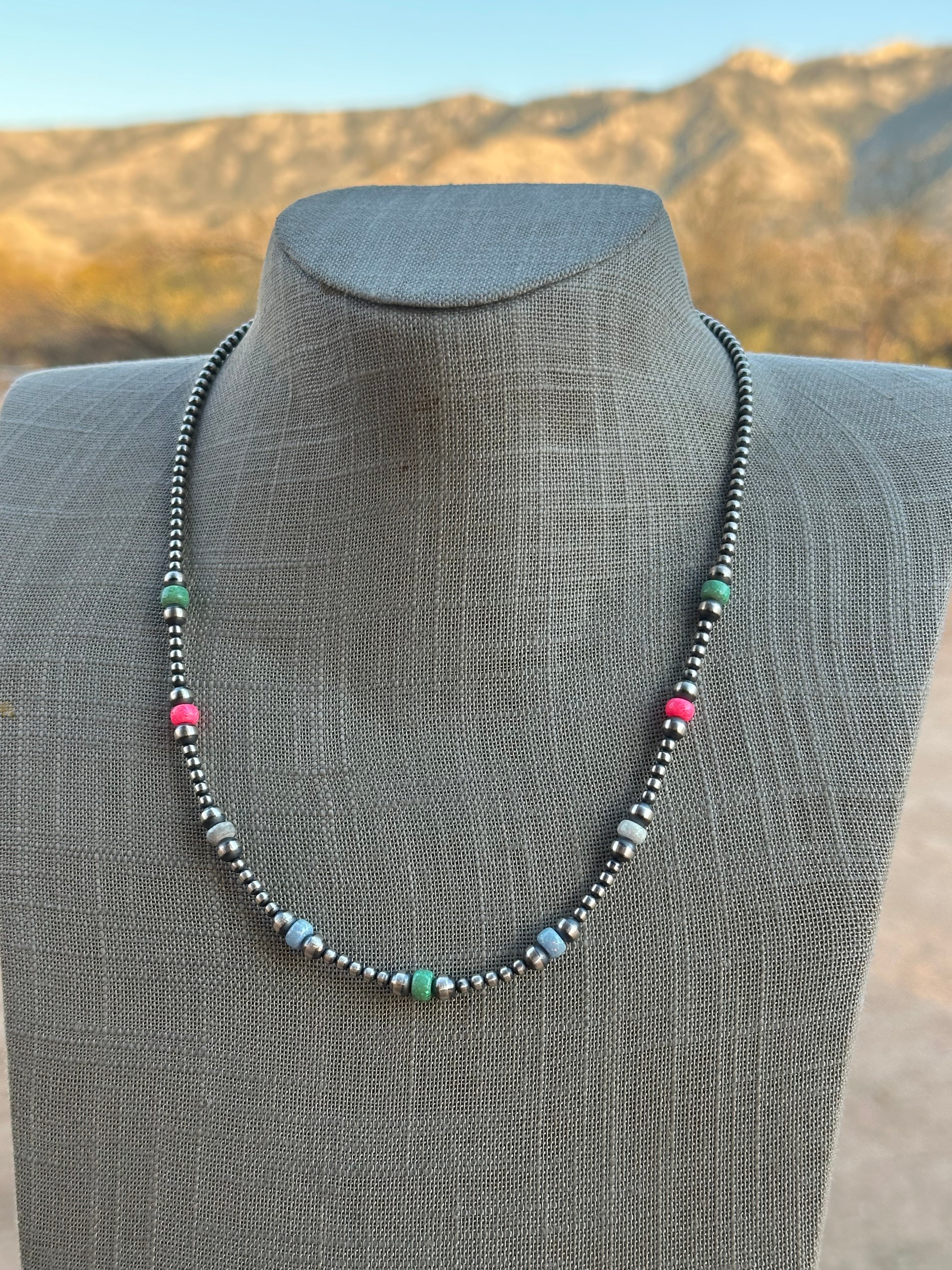 Navajo Style Navajo Pearl Sterling Silver Sherbet Opal Necklaces