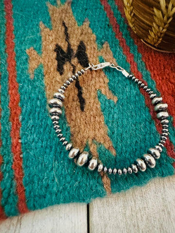 Navajo Sterling Silver Pearl Beaded Bracelet 7.5”