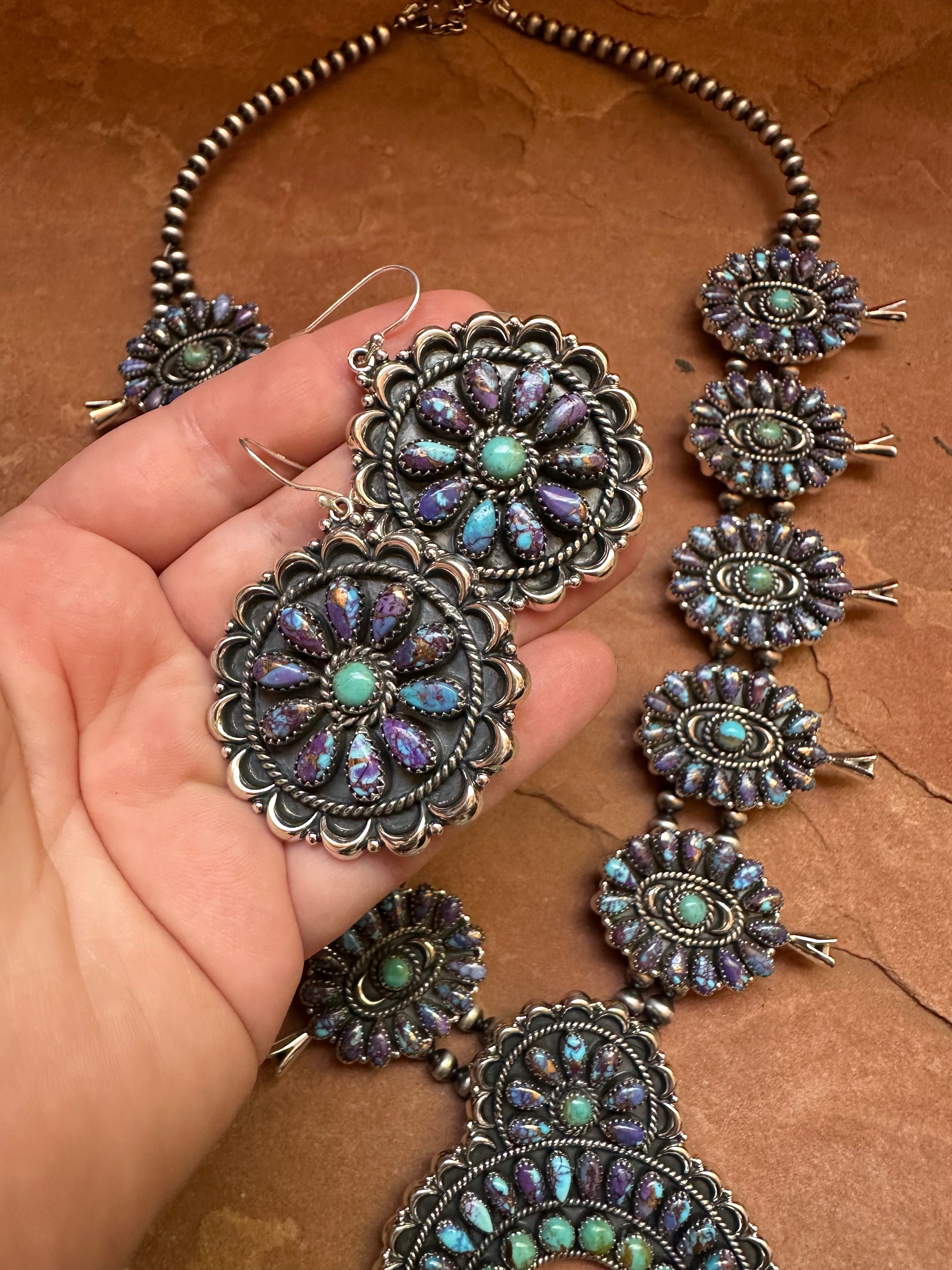 Handmade Sterling Silver Purple Dream Turquoise Squash Blossom Set