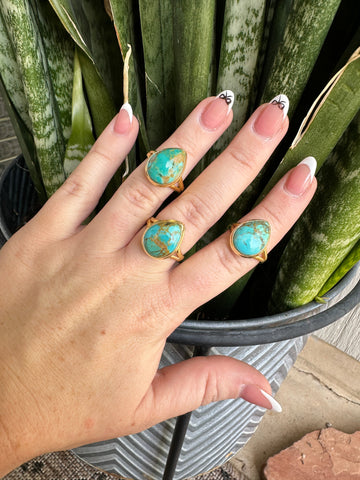 Stunning Handmade Turquoise & Gold Adjustable Ring | The Golden Collection