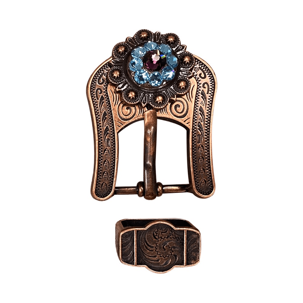 Amethyst &amp; Aqua Copper Buckle Keeper European Crystal Concho