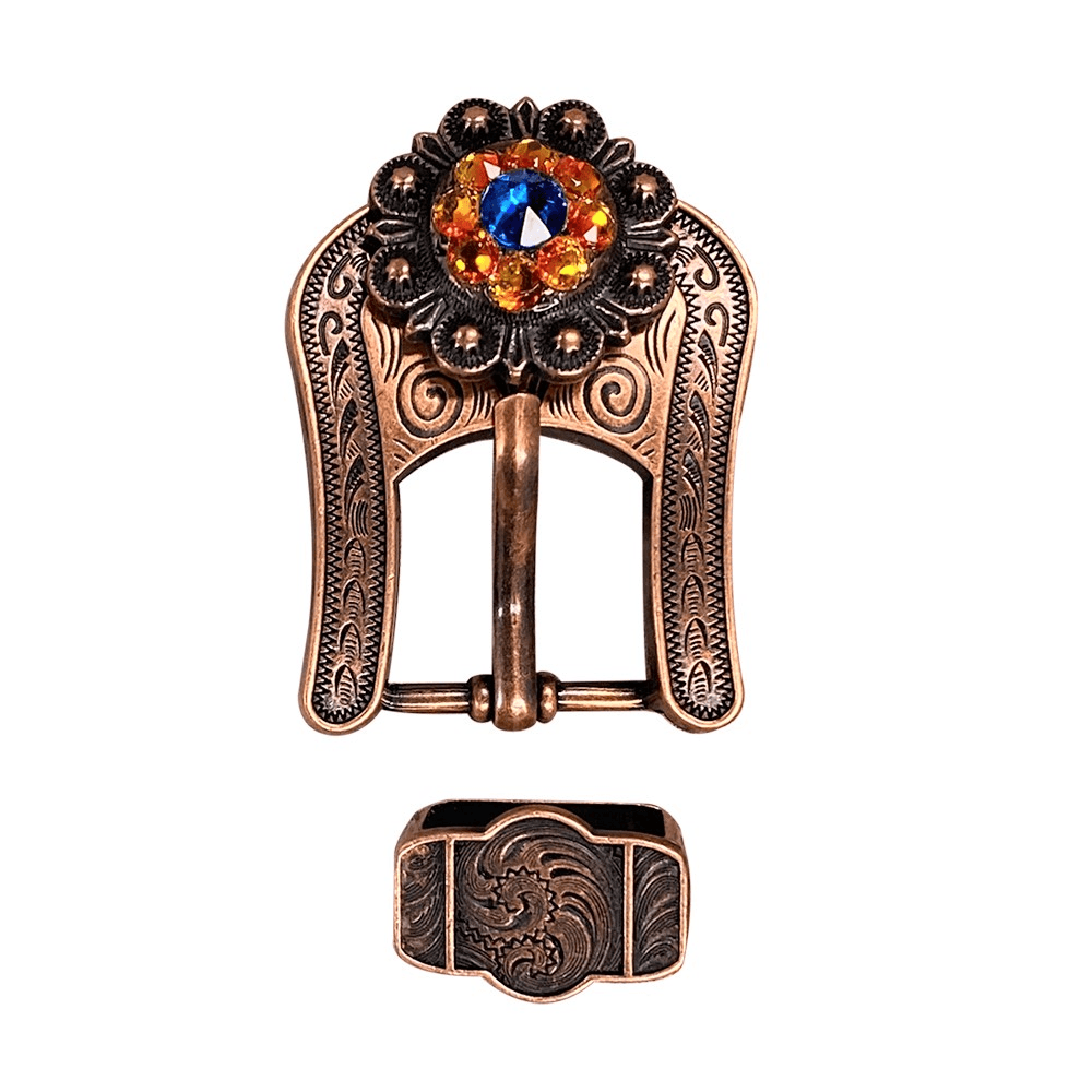 Capri Fire Opal &amp; Teal Copper European Crystal Buckle Keeper Set