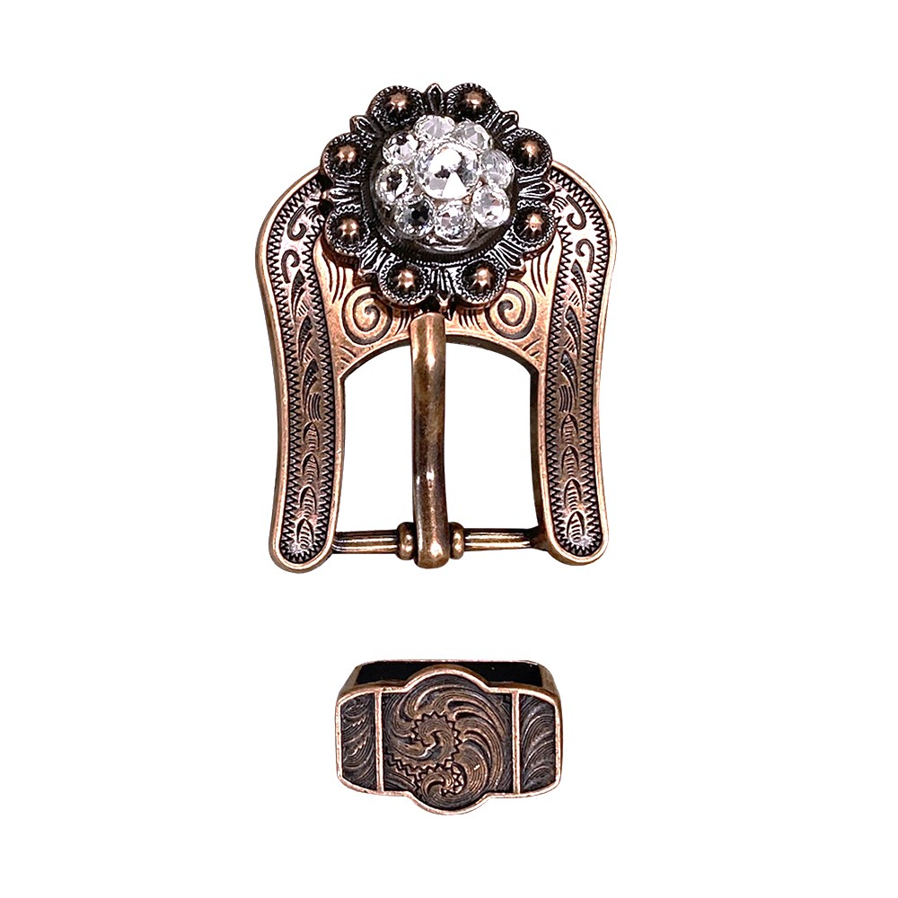 Copper Clear Crystal Conchos Sizes from 1&quot;-3&quot; and Buckles