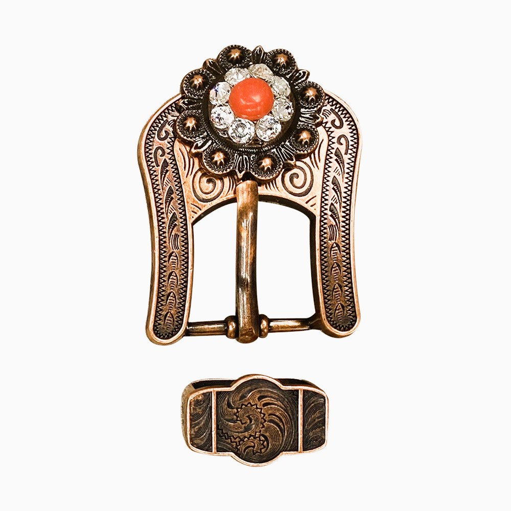 Copper Coral - Clear Crystal Conchos Sizes from 1&quot;-3&quot; and Buckles