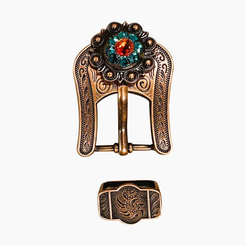Copper Fire Opal - Teal - AB Crystal Conchos Sizes from 1&quot;-3&quot; and Buckles