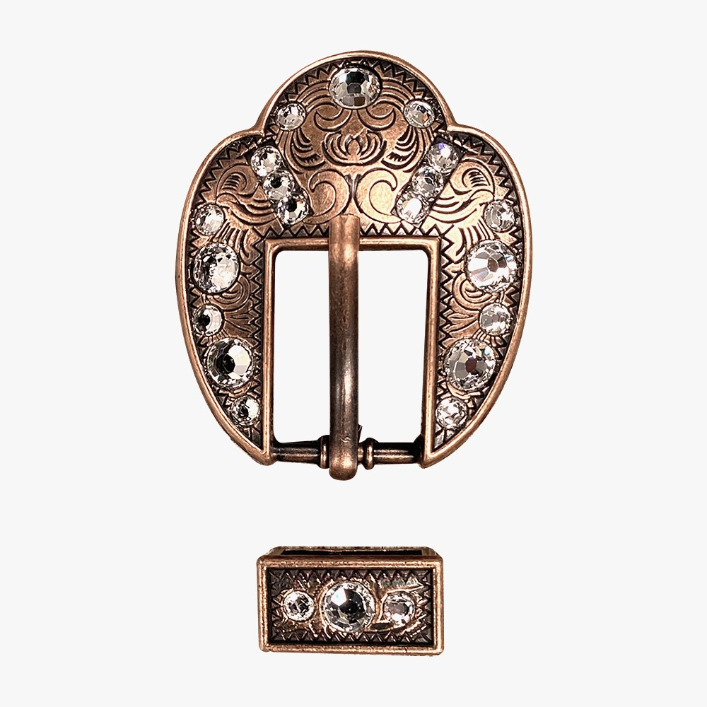 Copper Clear Crystal Conchos Sizes from 1&quot;-3&quot; and Buckles