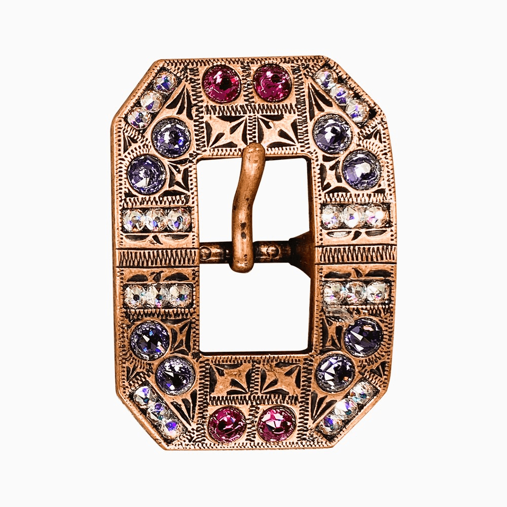 Fuchsia, AB &amp; Lilac Copper European Crystal Square Cart Buckle