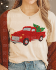 Red Christmas truck faux yarn tee or sweatshirt