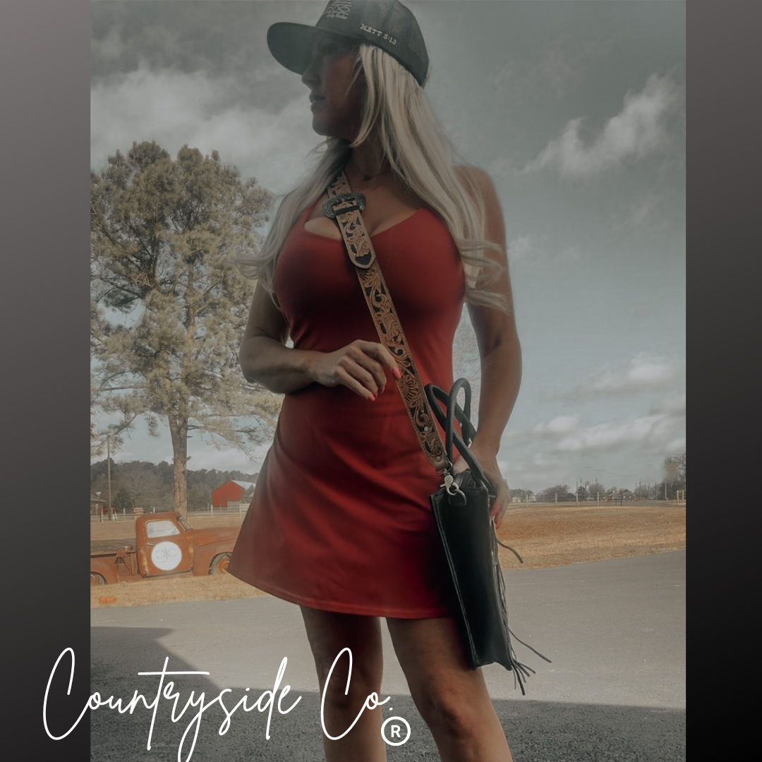 Panhandle Tooled Leather Cowhide Conceal Carry Tote, Computer Bag by Countryside Co.