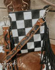 Stockyard Checkered Cowhide Fringe Purse by Countryside Co.