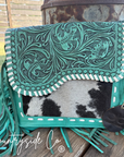 Turquoise Tooled Leather and Cowhide Purse