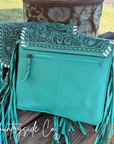 Turquoise Tooled Leather and Cowhide Purse