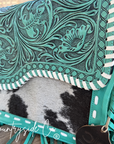 Turquoise Tooled Leather and Cowhide Purse