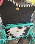 Turquoise Tooled Leather and Cowhide Purse