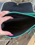 Turquoise Tooled Leather and Cowhide Purse