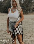 Rodeo Square Cowhide Checkered Purse