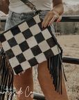 Rodeo Square Cowhide Checkered Purse