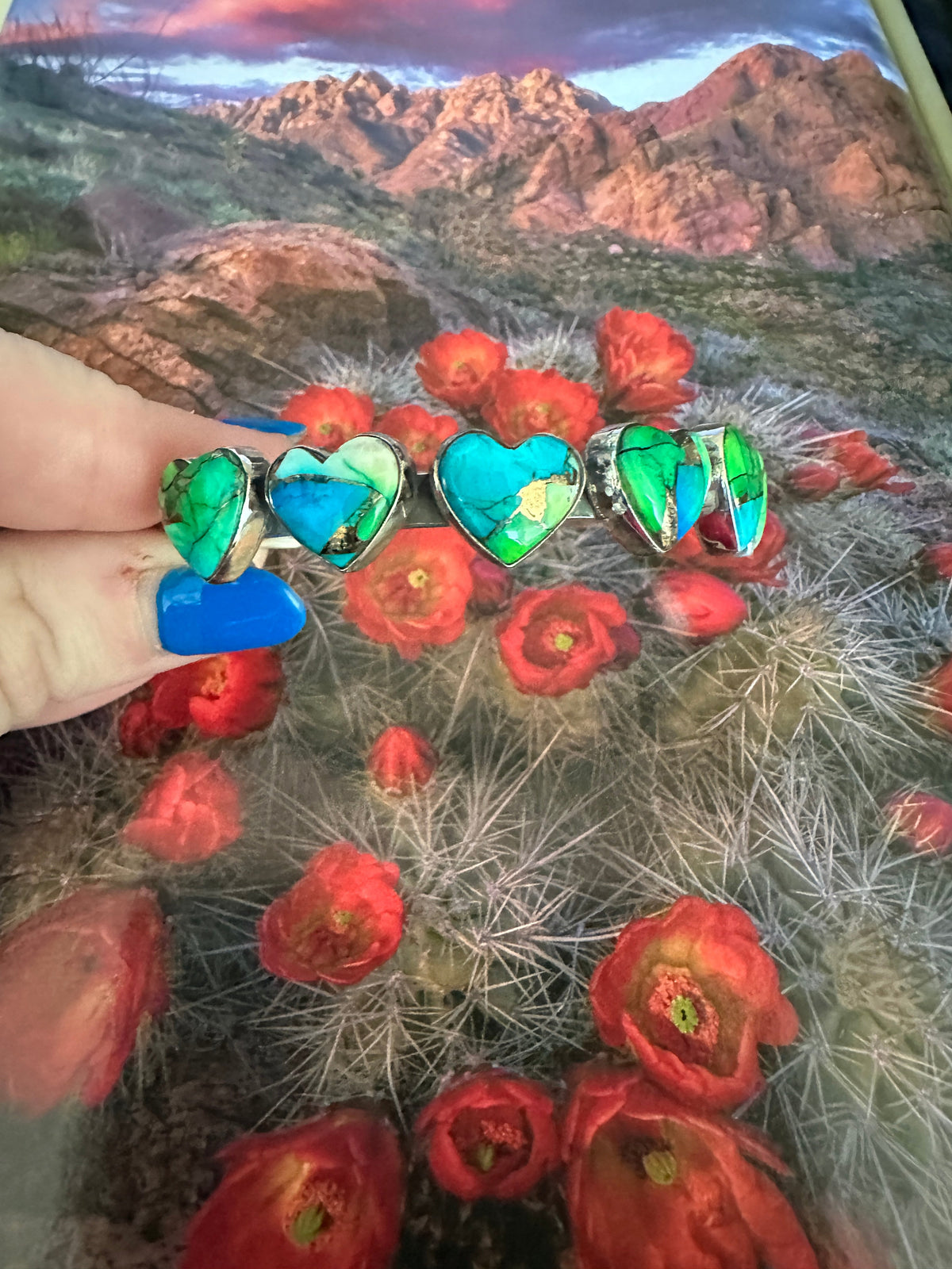 Handmade Sterling Silver & Peacock Dahlia Cuff Bracelet