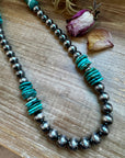 NFR Collection Necklace – 8mm, 10mm & 14mm Sterling Silver Pearls with Turquoise – Handmade by The Bijoux FAB – 37"
