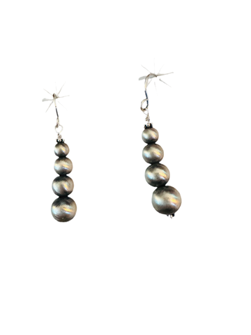 Navajo Sterling Silver Pearl Graduated Beaded Dangle Earrings