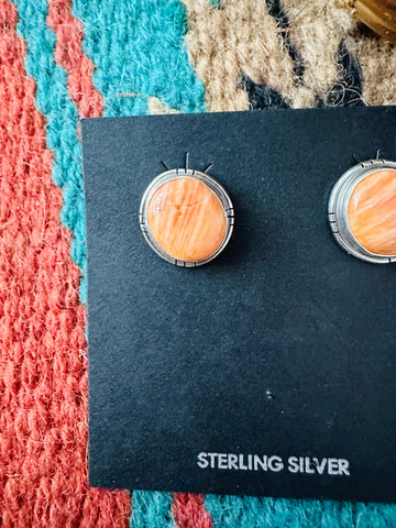 Navajo Sterling Silver & Orange Spiny Stud Earrings