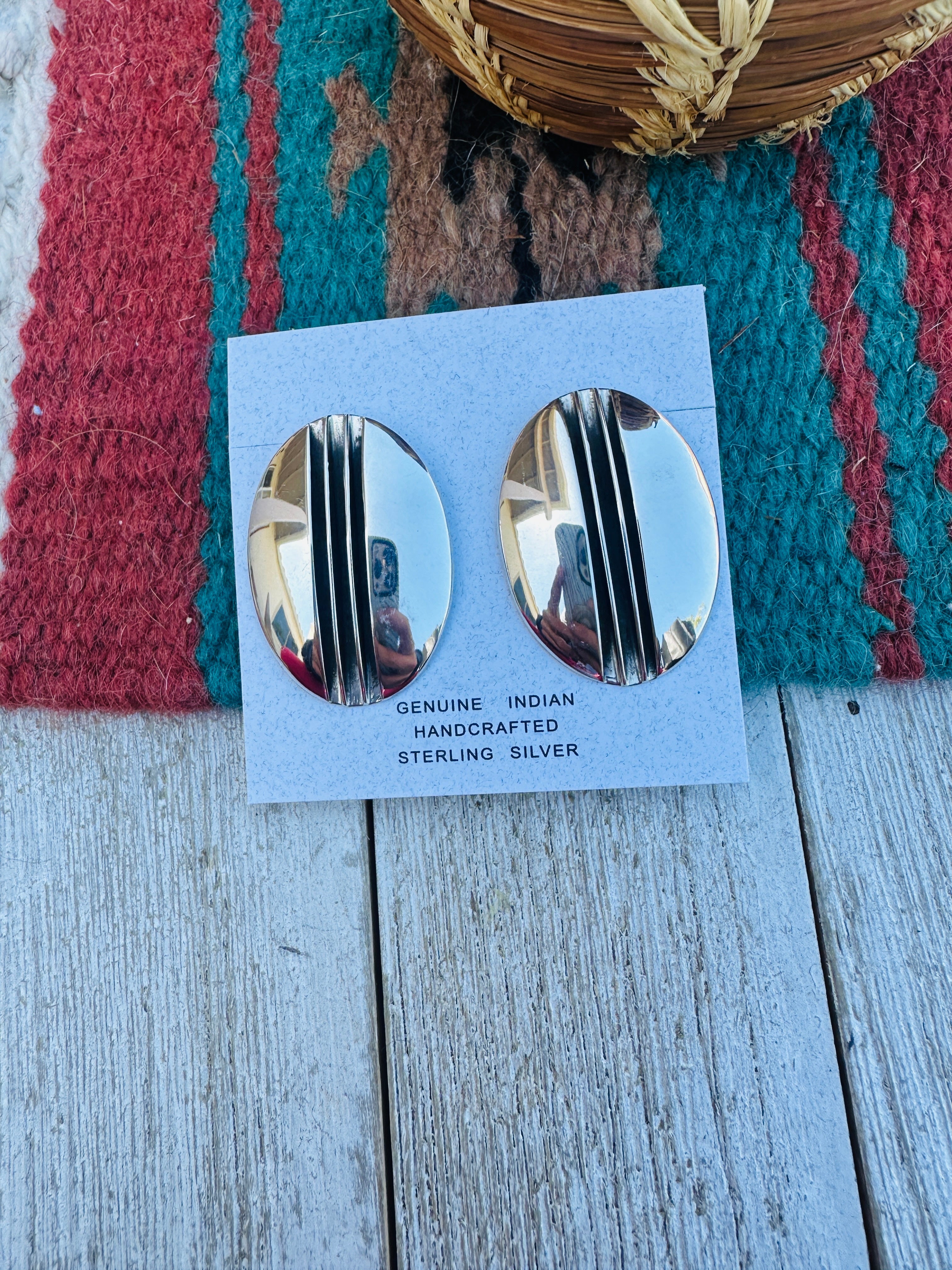 Navajo Hand Stamped Sterling Silver Post Earrings