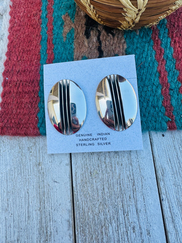 Navajo Hand Stamped Sterling Silver Post Earrings