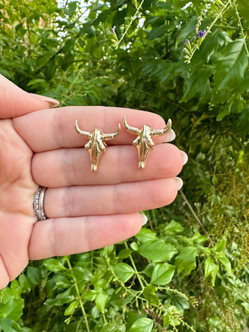 Handmade 14K Gold-Plated Bull Head Stud Earrings-The Golden Collection